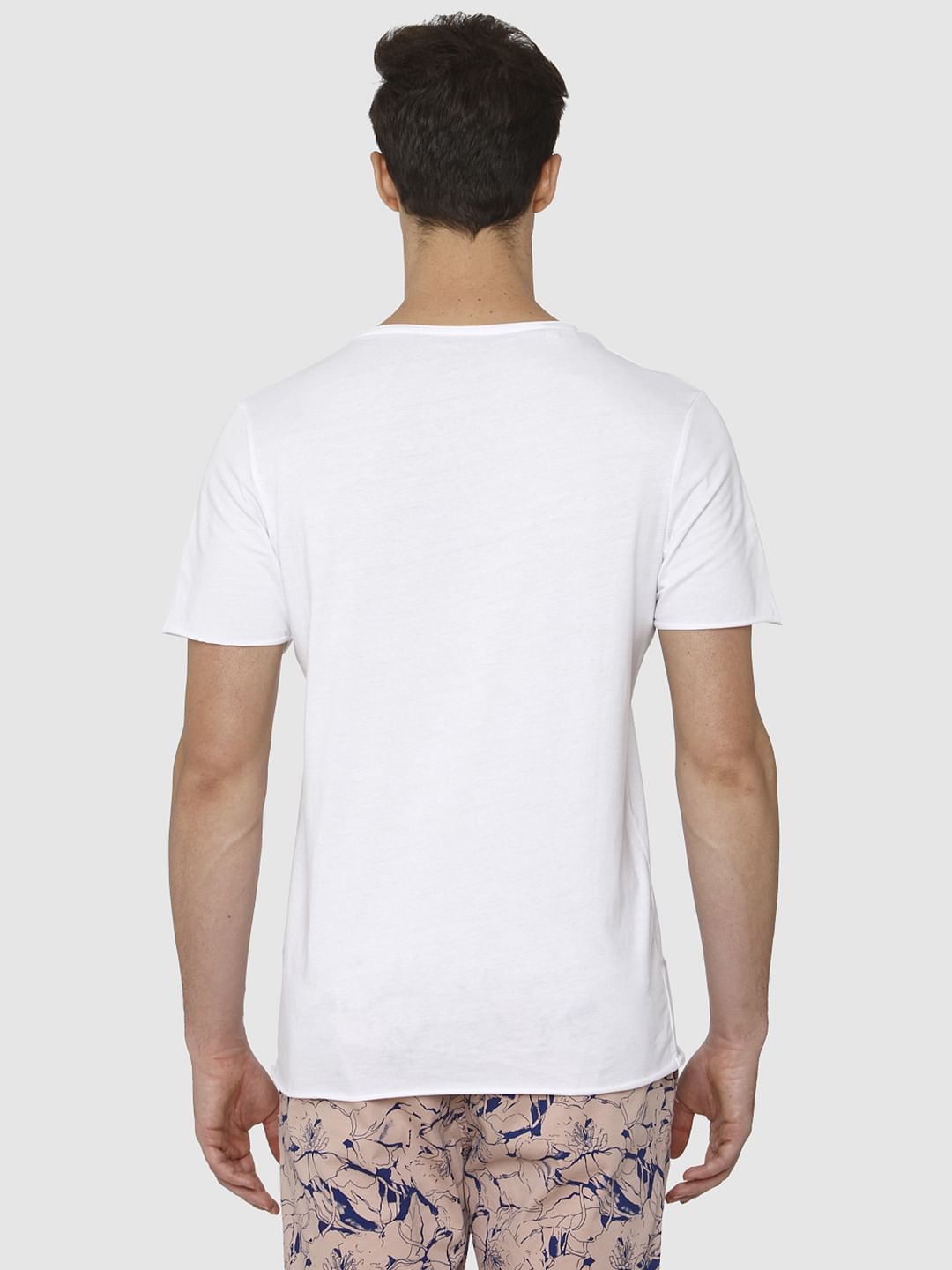 White Raw Edge Crew Neck T-Shirt