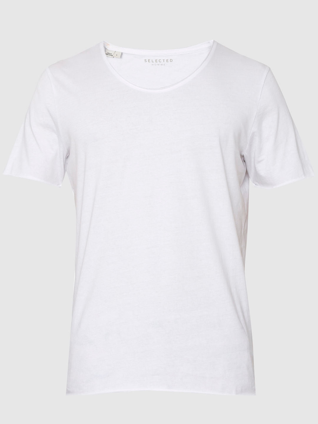 White Raw Edge Crew Neck T-Shirt