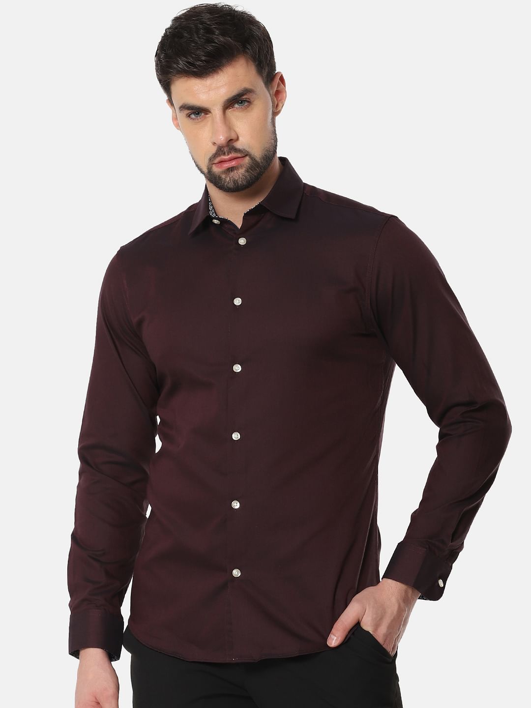 Burgundy Formal Full Sleeves Shirt