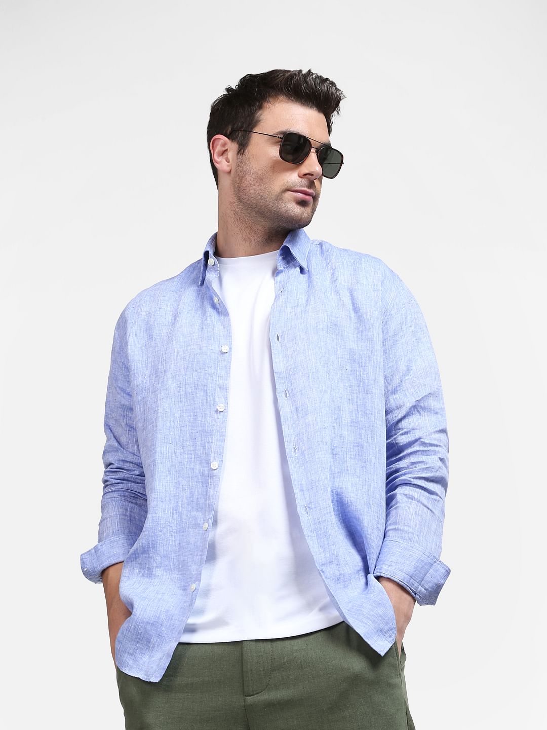 Blue Linen Full Sleeves Shirt