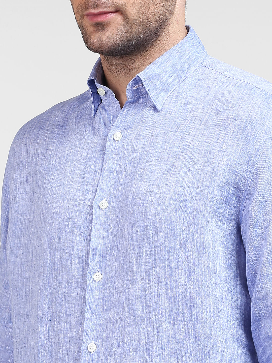 Blue Linen Full Sleeves Shirt