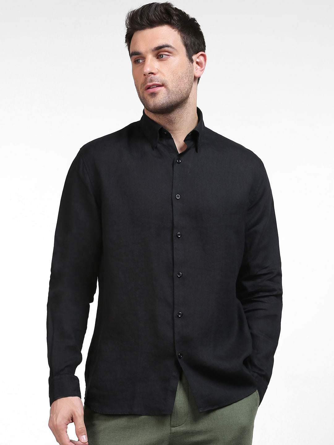 Black Linen Full Sleeves Shirt