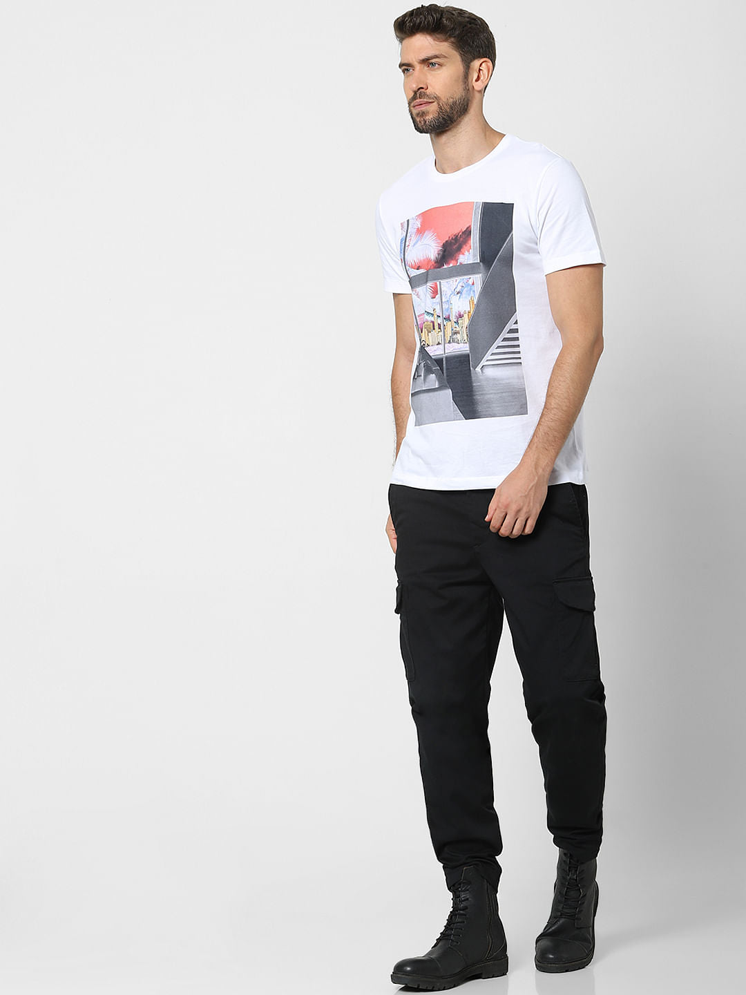 White Organic Cotton Graphic Crew Neck T-Shirt