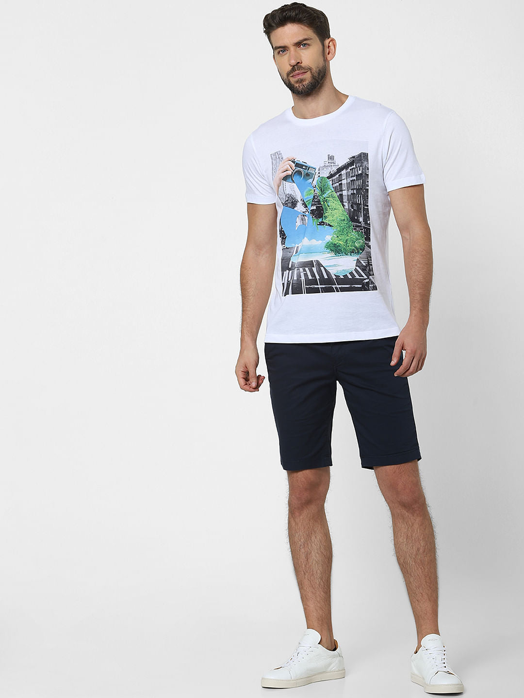 White Organic Cotton Graphic Crew Neck T-Shirt