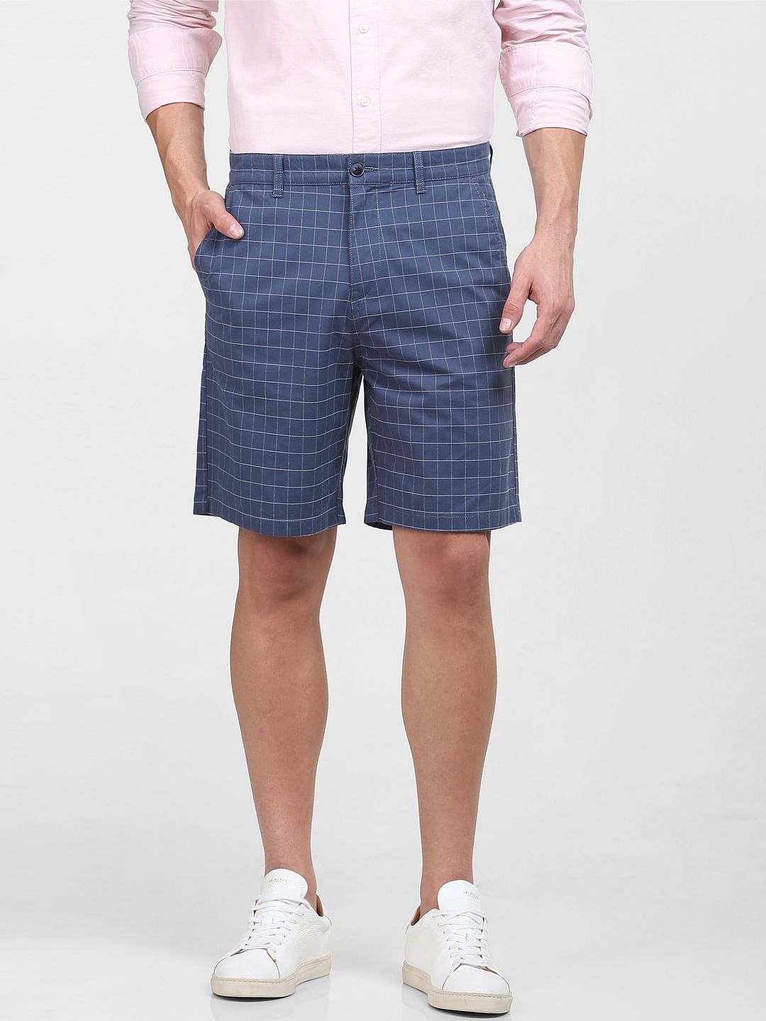 Blue Organic Cotton Check Shorts
