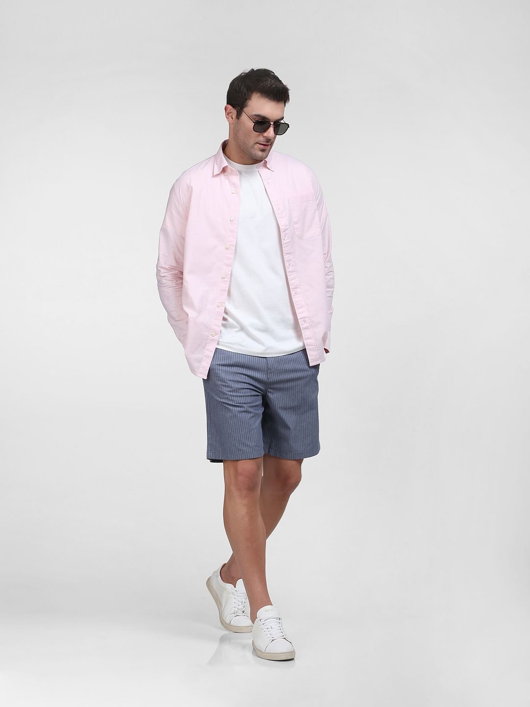 Blue Organic Cotton Striped Shorts