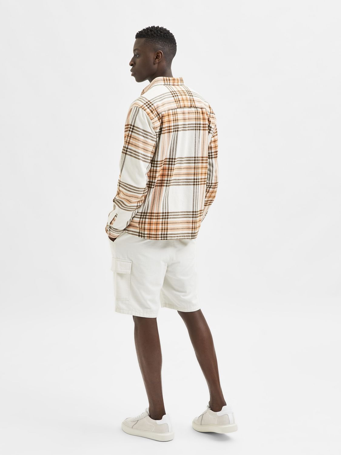 Beige Organic Cotton Checks Overshirt