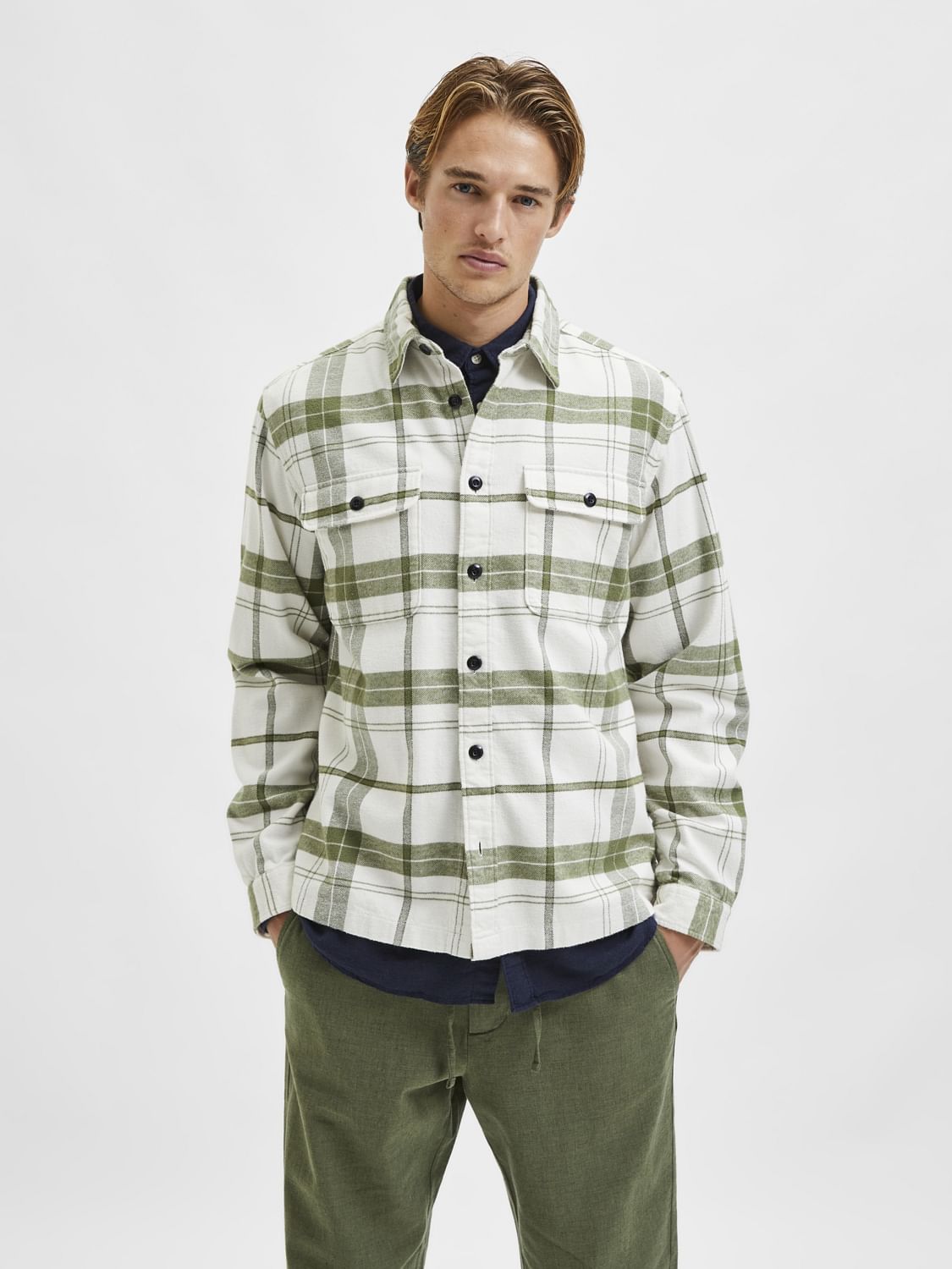 White Organic Cotton Checks Overshirt