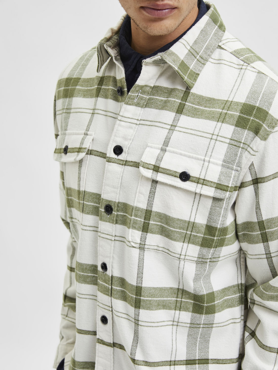 White Organic Cotton Checks Overshirt