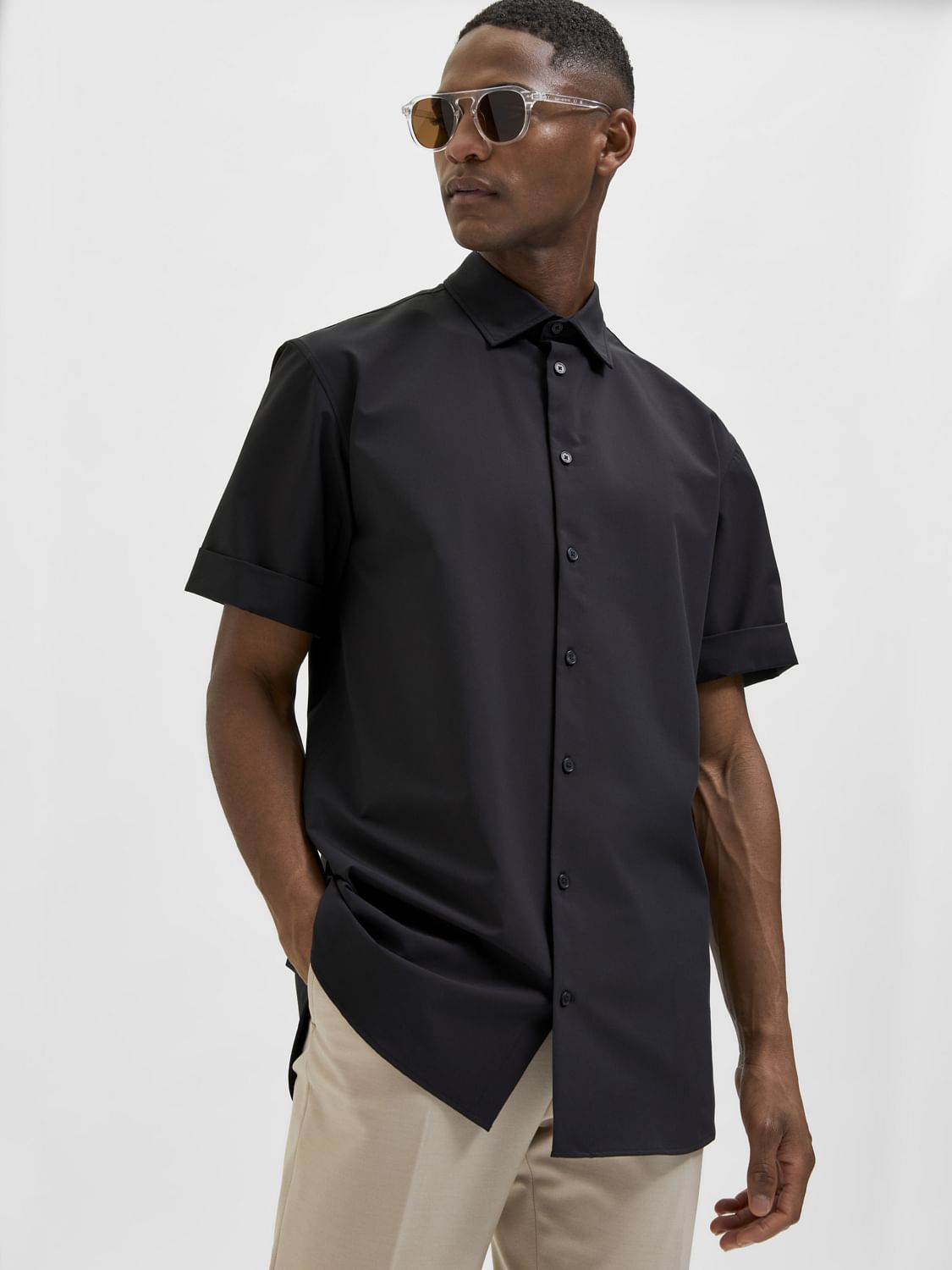 Black Organic Cotton Half Sleeves Shirt