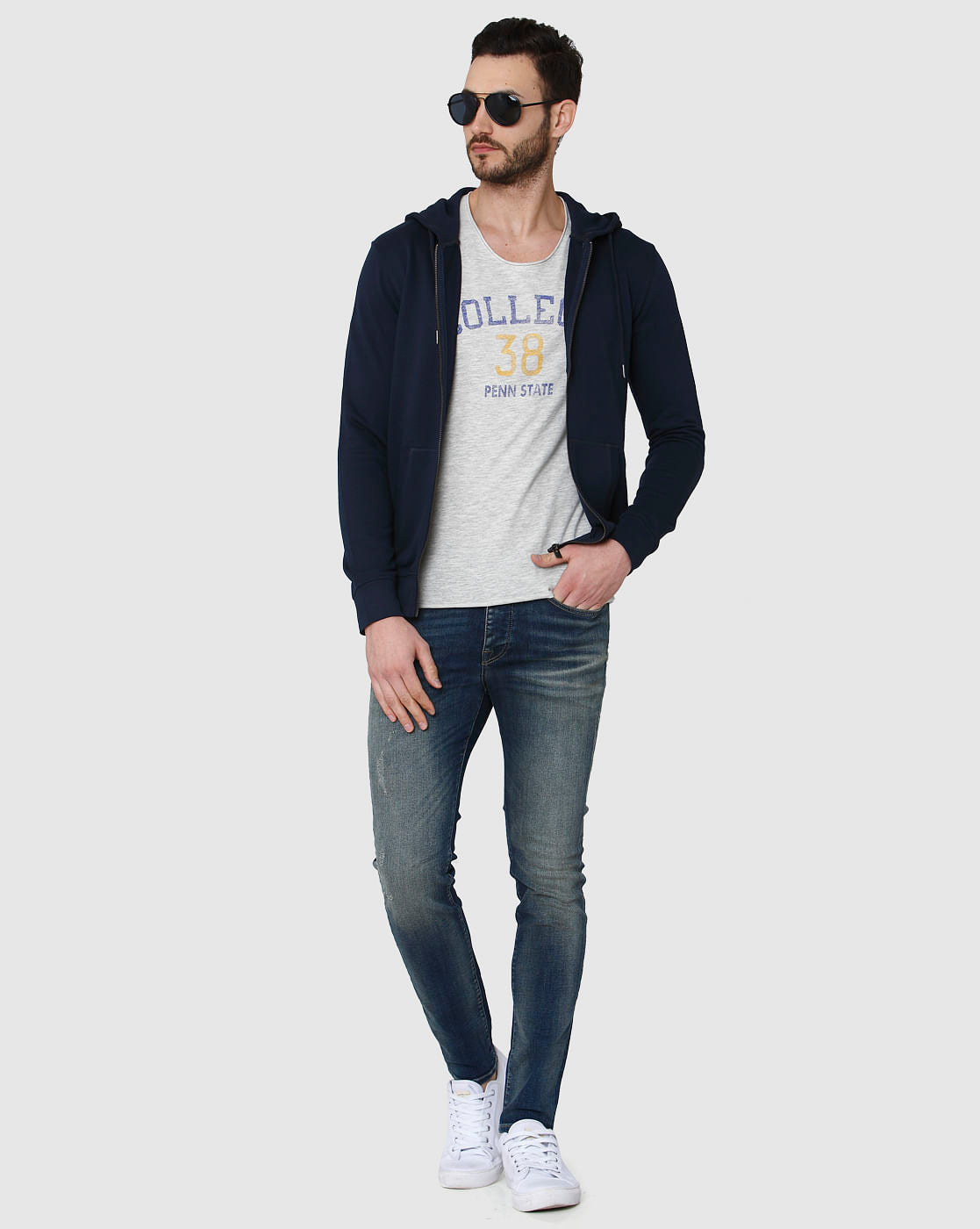 Grey Printed Crew Neck T-Shirt