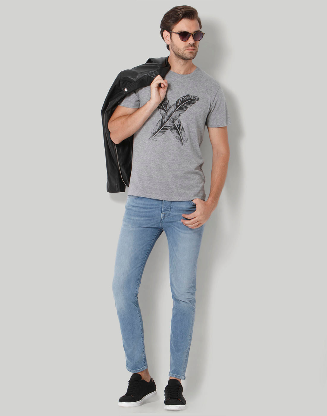 Grey Printed Crew Neck T-Shirt
