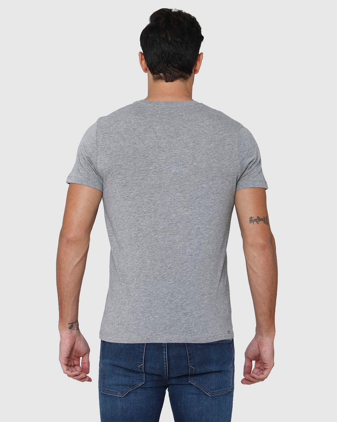 Grey Printed Crew Neck T-Shirt