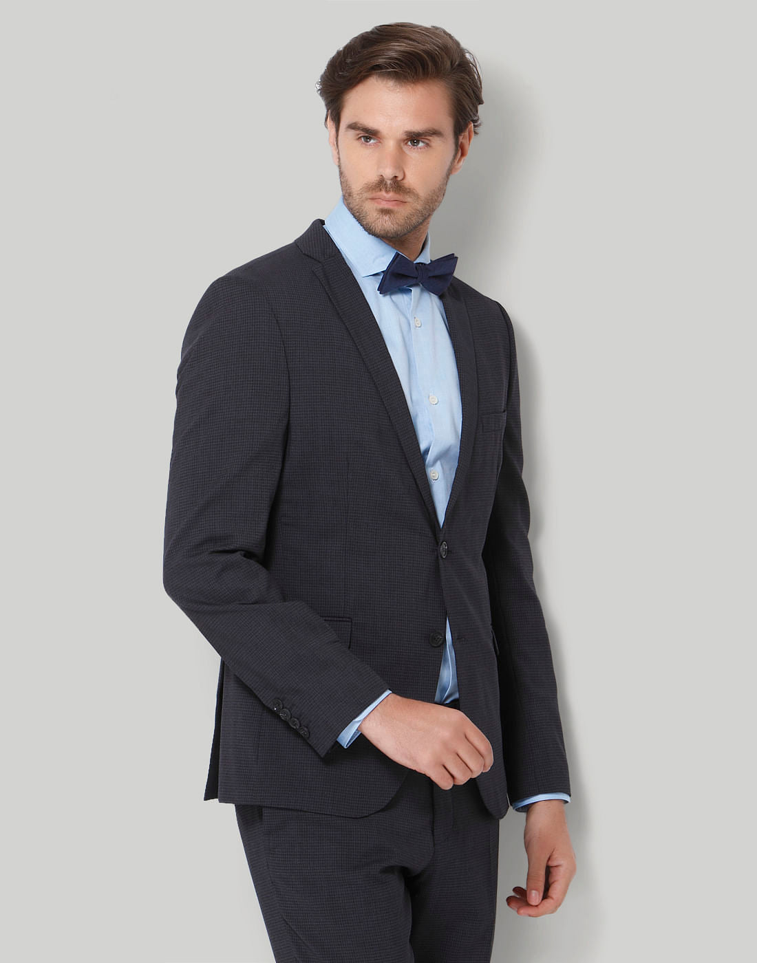 Navy Blue Check Formal Blazer