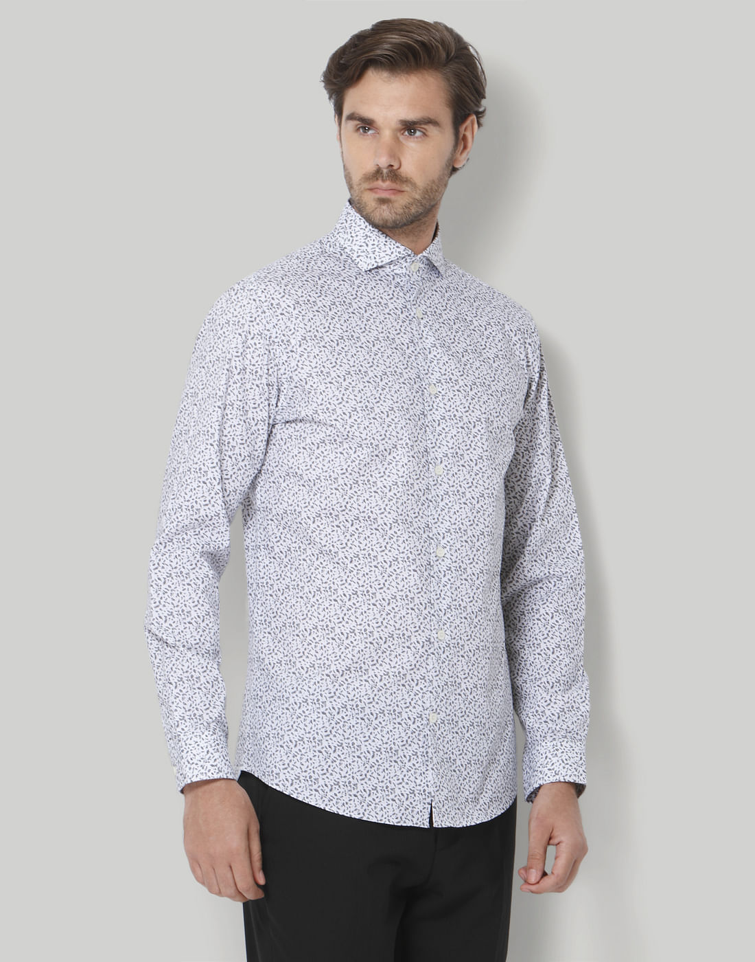 White Printed Full Sleeves Shirt