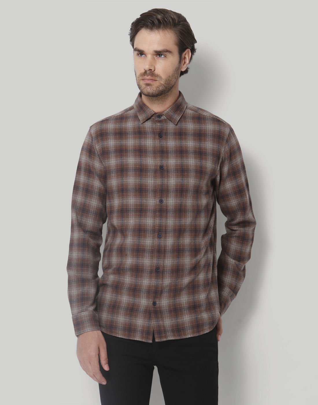 Brown Check Full Sleeves Shirt