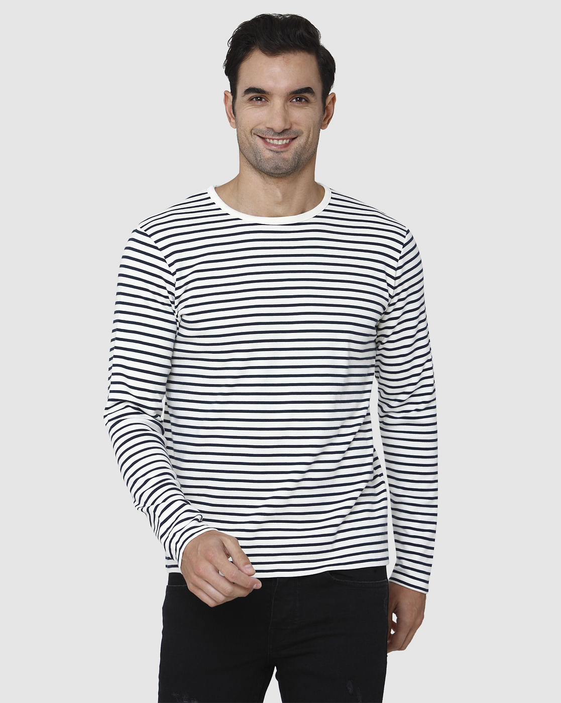 White Striped Crew Neck T-Shirt