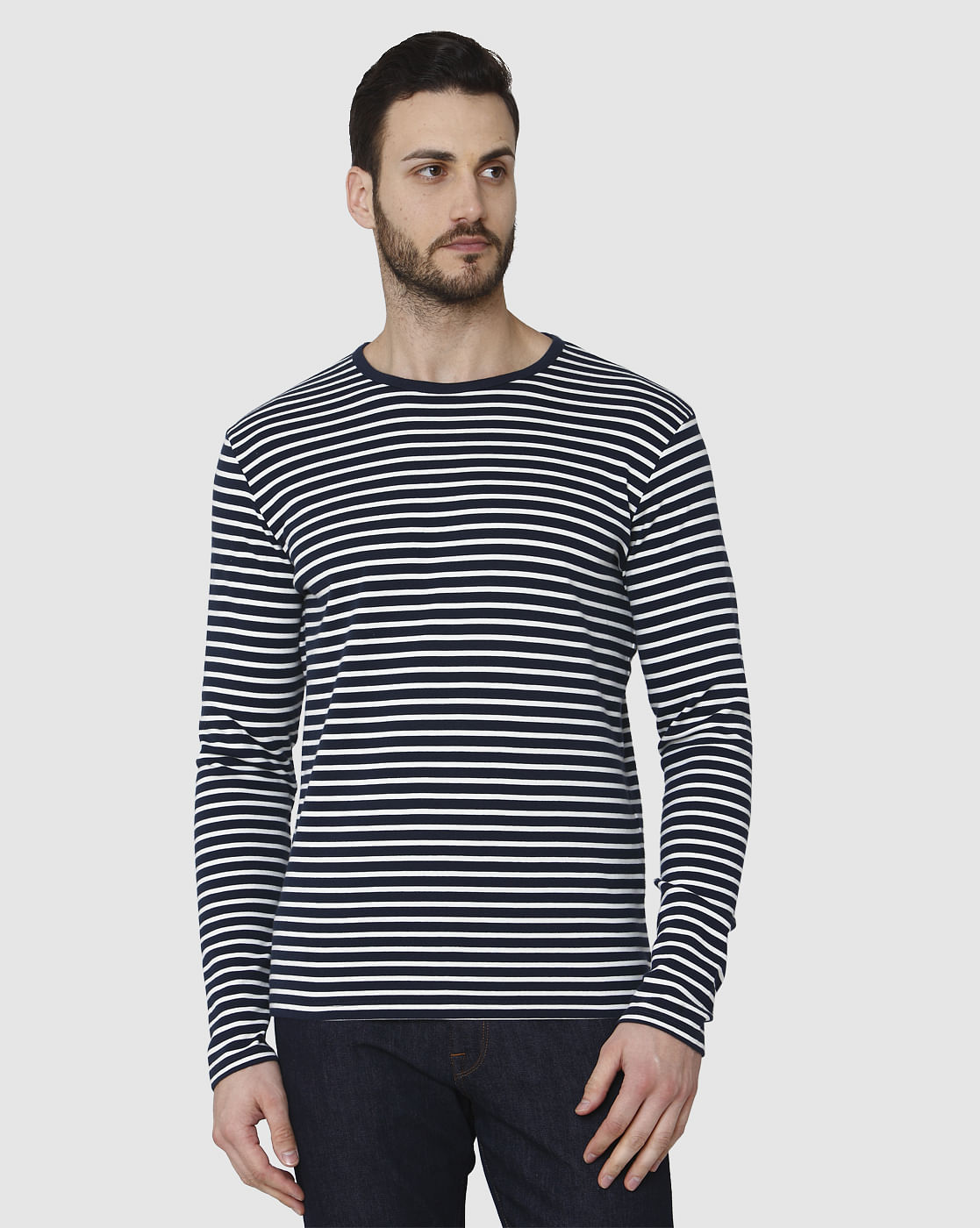 Blue Striped Crew Neck T-Shirt