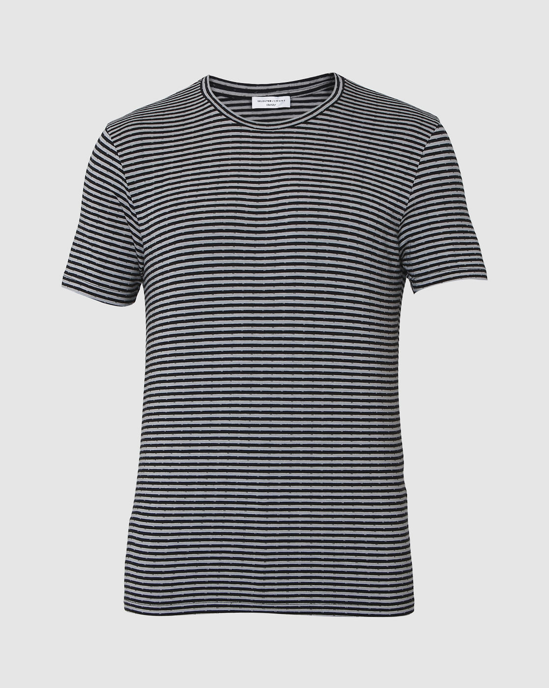 Grey Striped Crew Neck T-Shirt