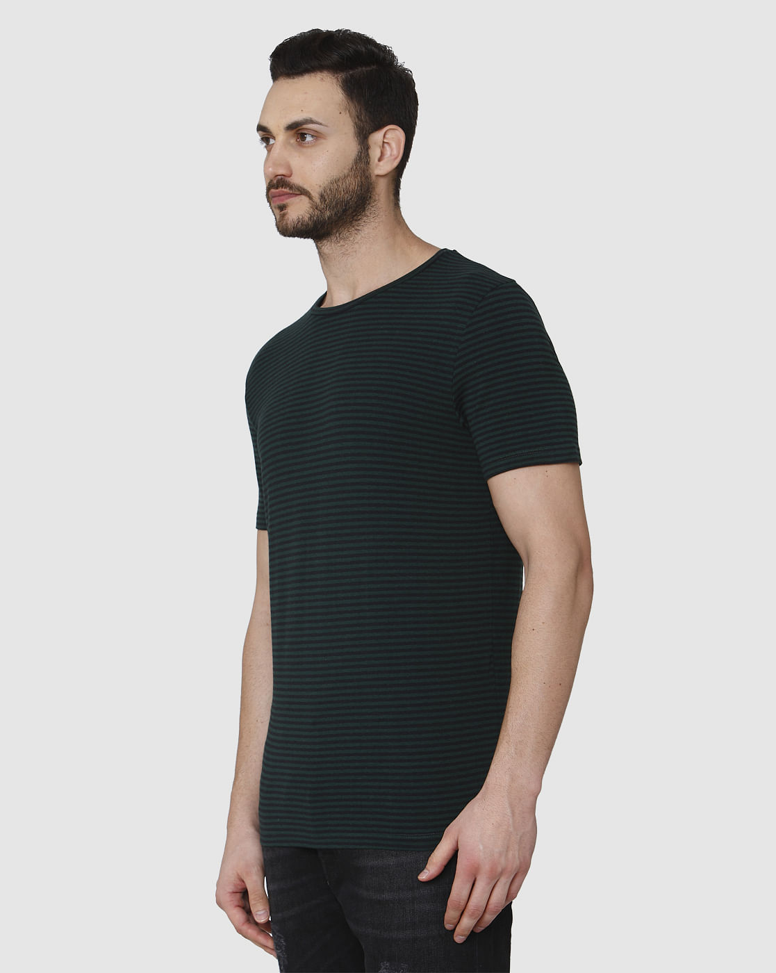 Green Striped Crew Neck T-Shirt