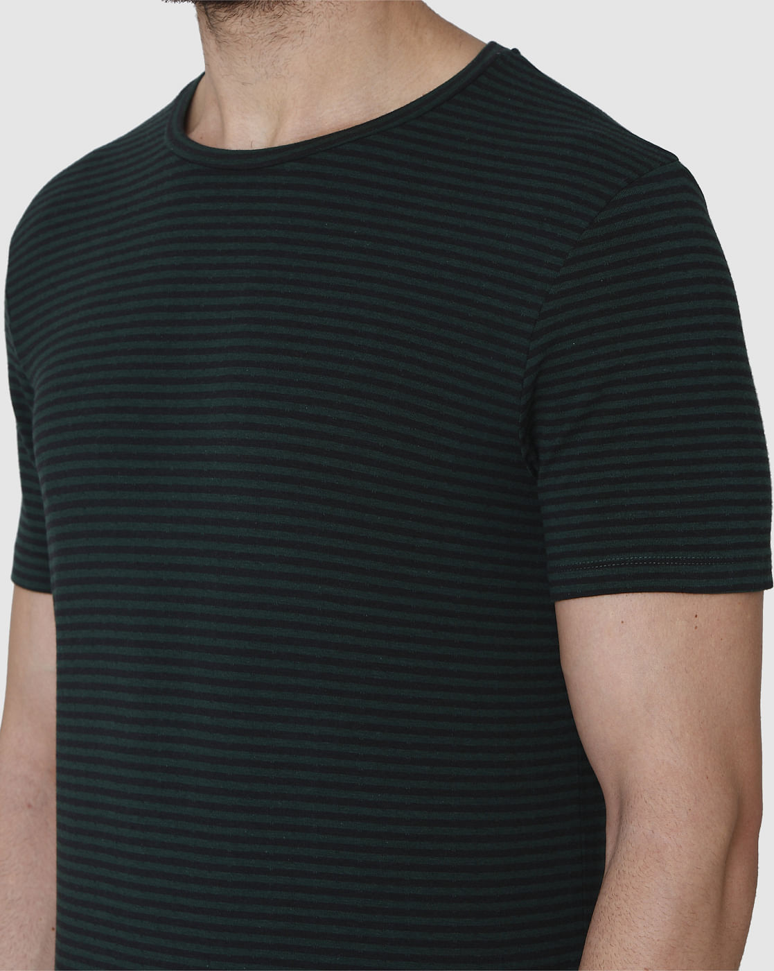Green Striped Crew Neck T-Shirt