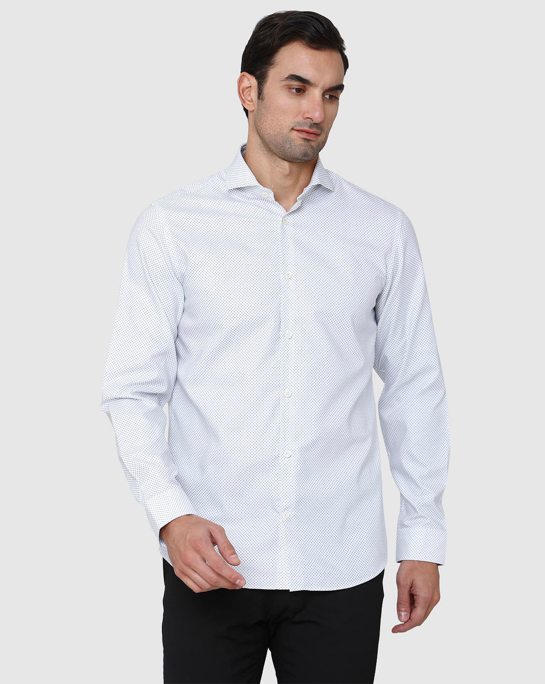 White Printed Full Sleeves Shirt