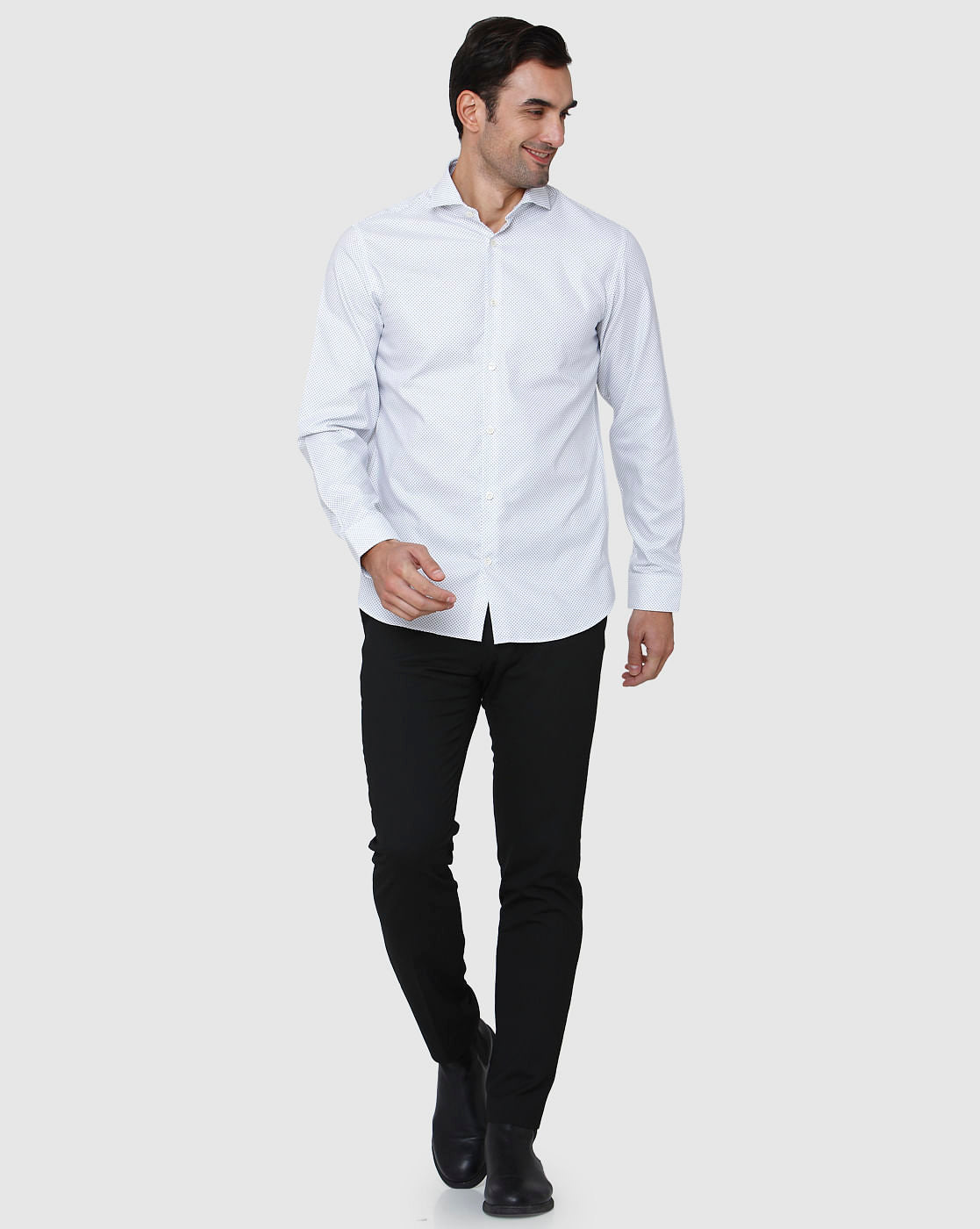 White Printed Full Sleeves Shirt