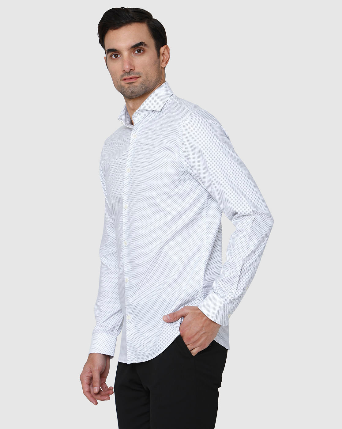 White Printed Full Sleeves Shirt