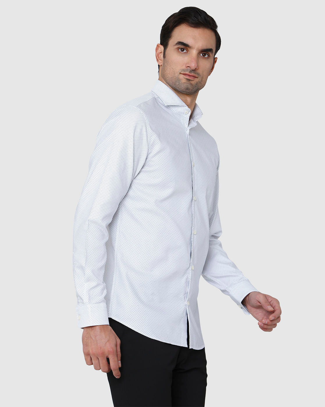 White Printed Full Sleeves Shirt