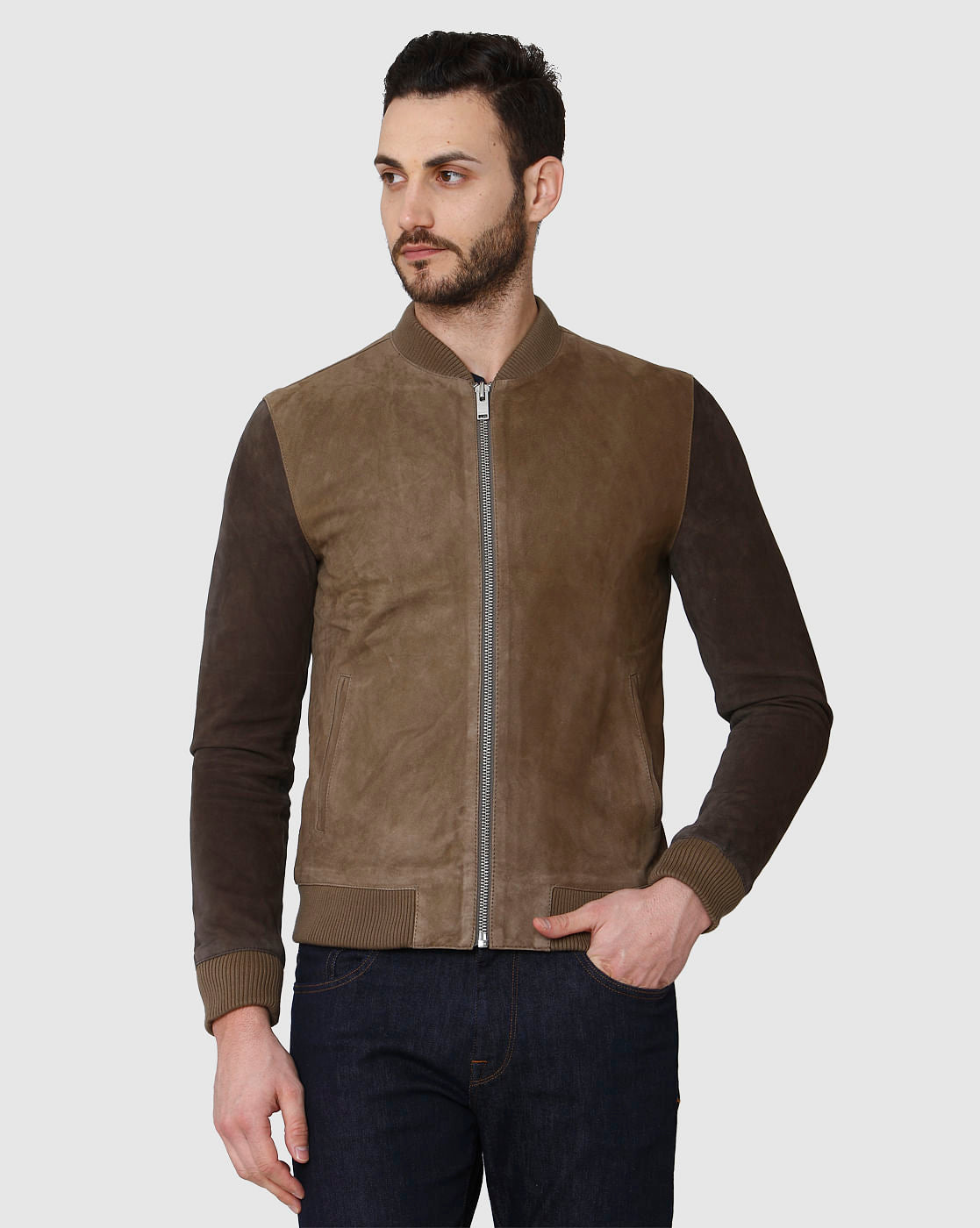 Brown Suede Bomber Jacket