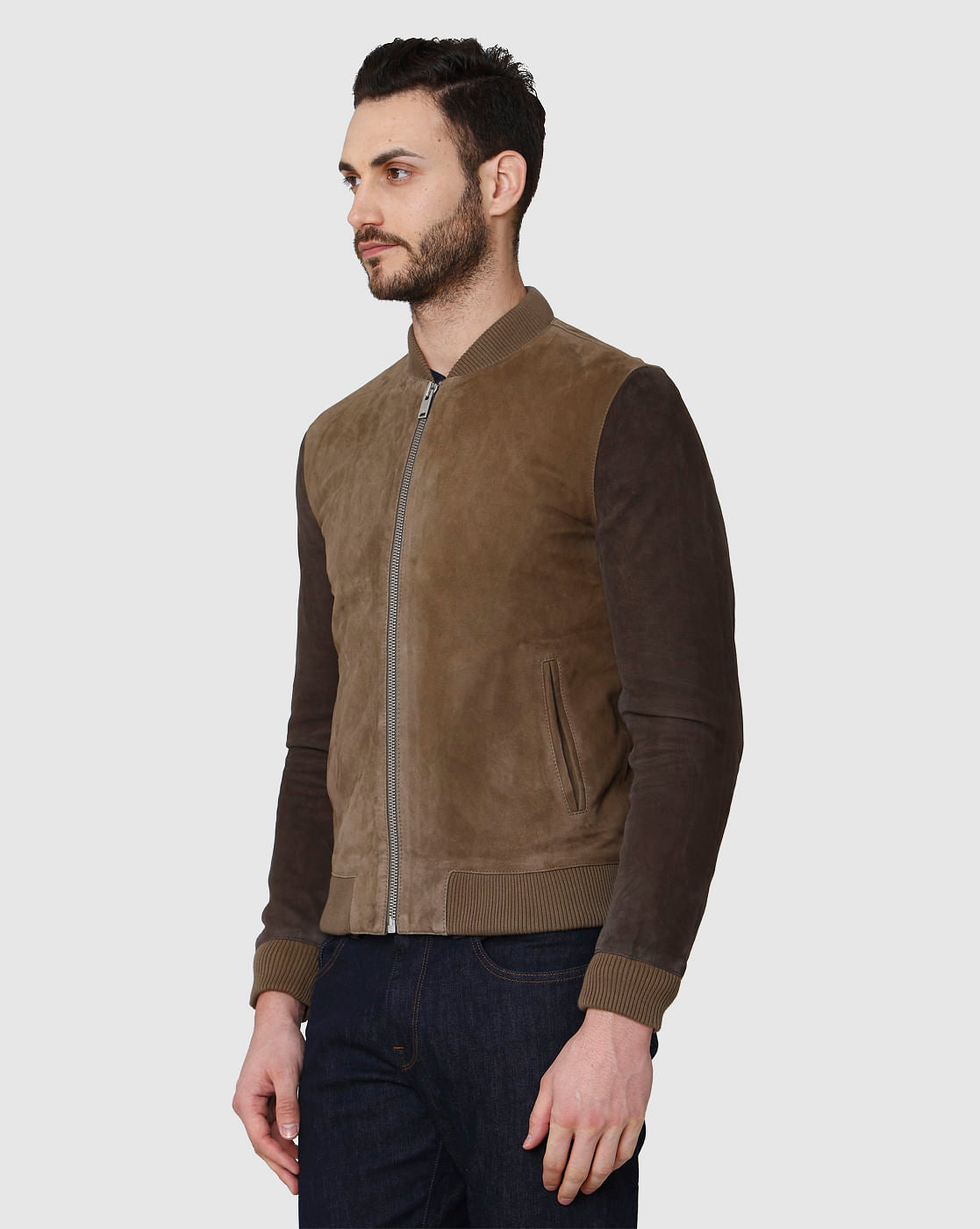 Brown Suede Bomber Jacket
