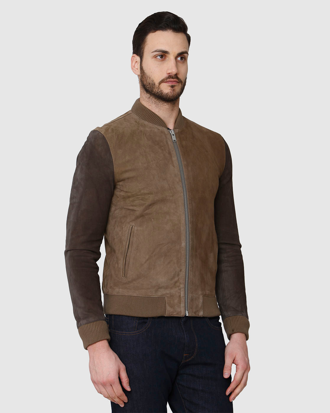 Brown Suede Bomber Jacket