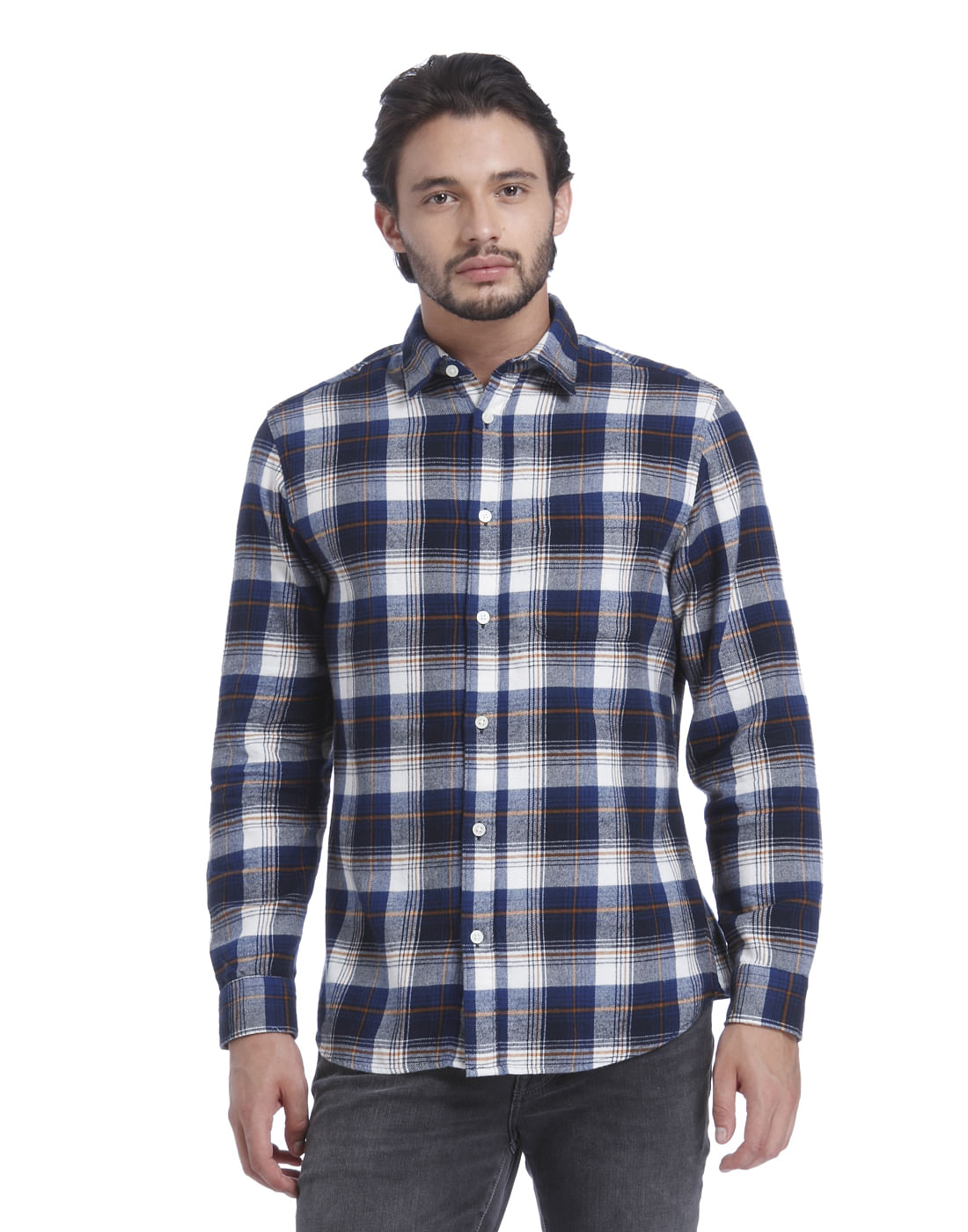 Dark Blue Check Full Sleeves Shirt