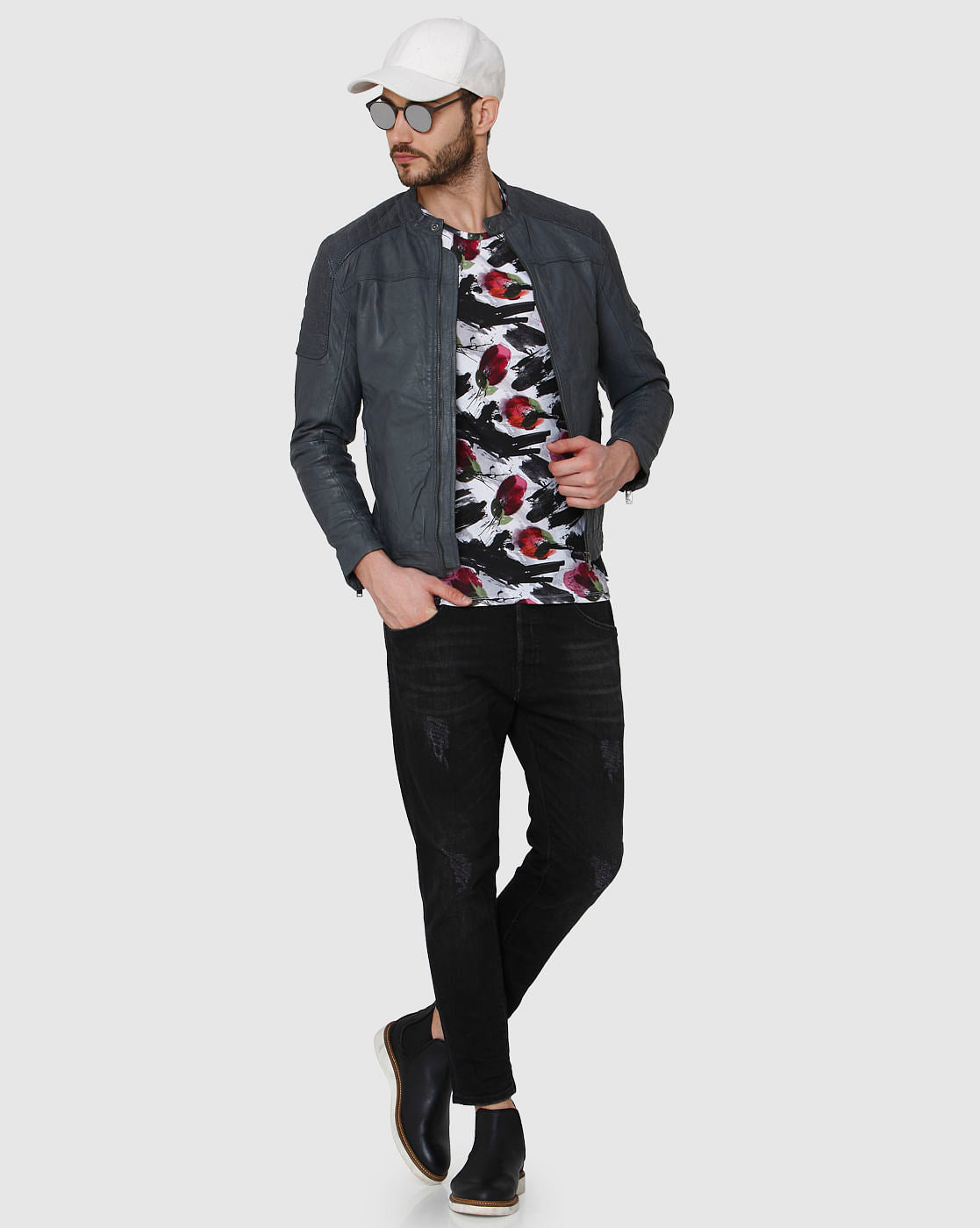White Floral Print Crew Neck T-Shirt