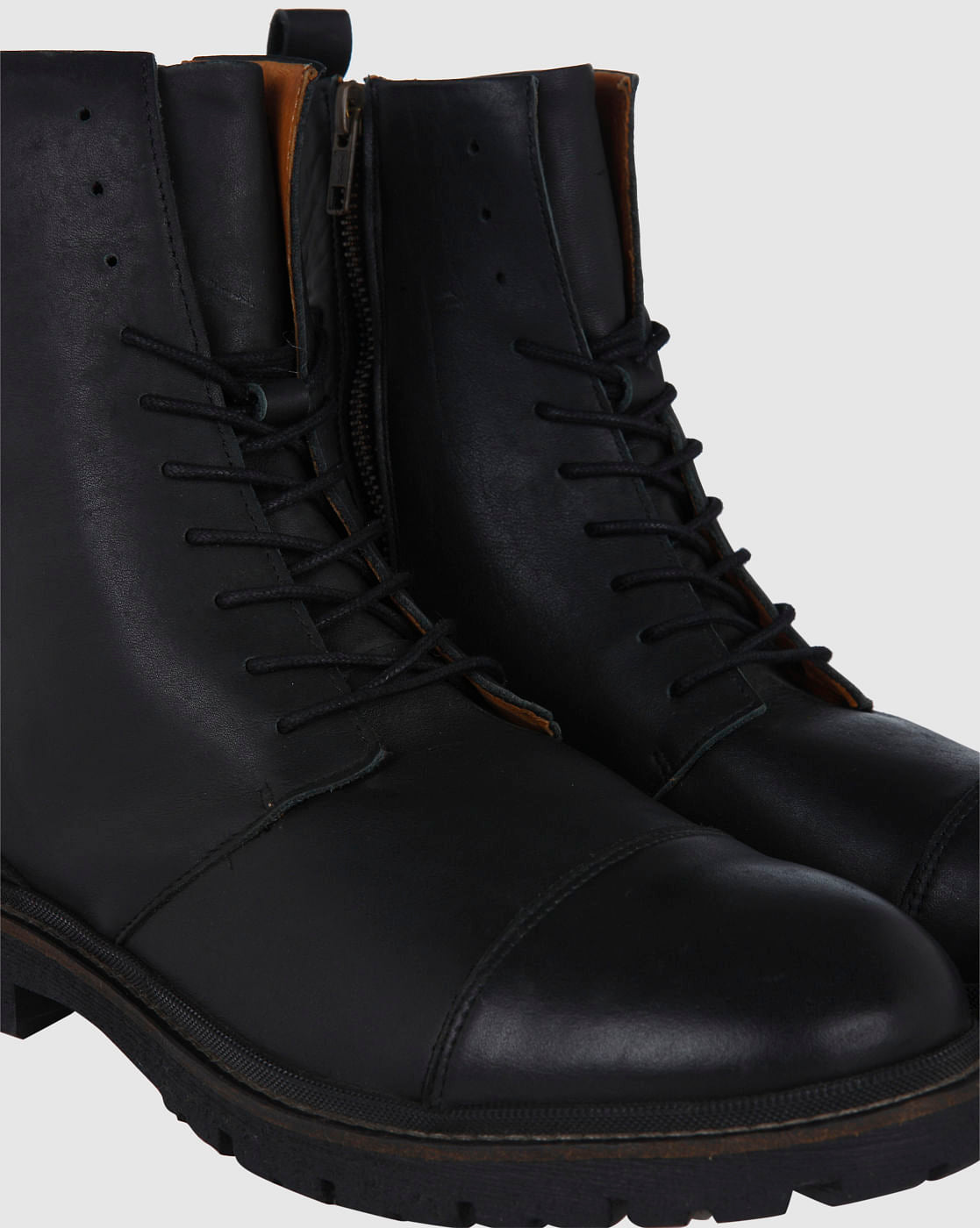 Black Leather Combat Boots