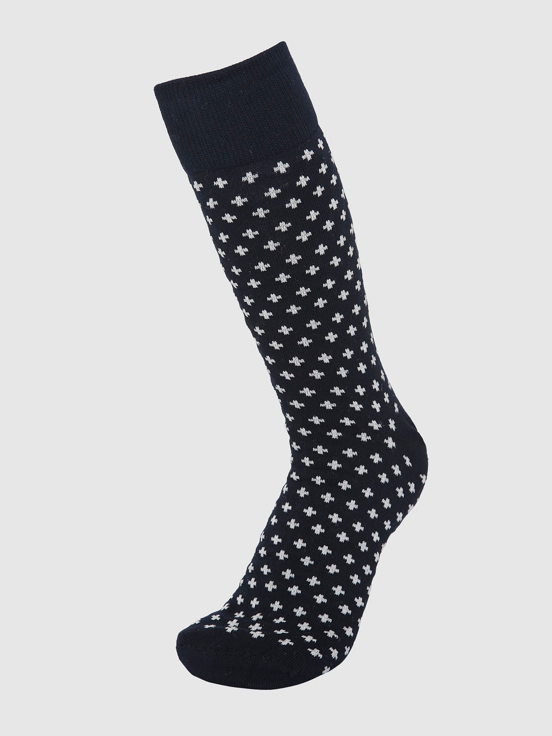 Dark Blue Printed Mid Calf Length Socks