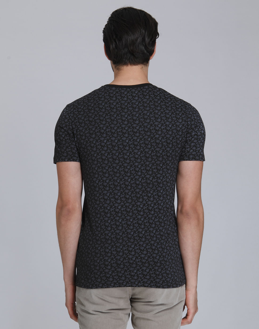 Black Floral Print Crew Neck T-Shirt