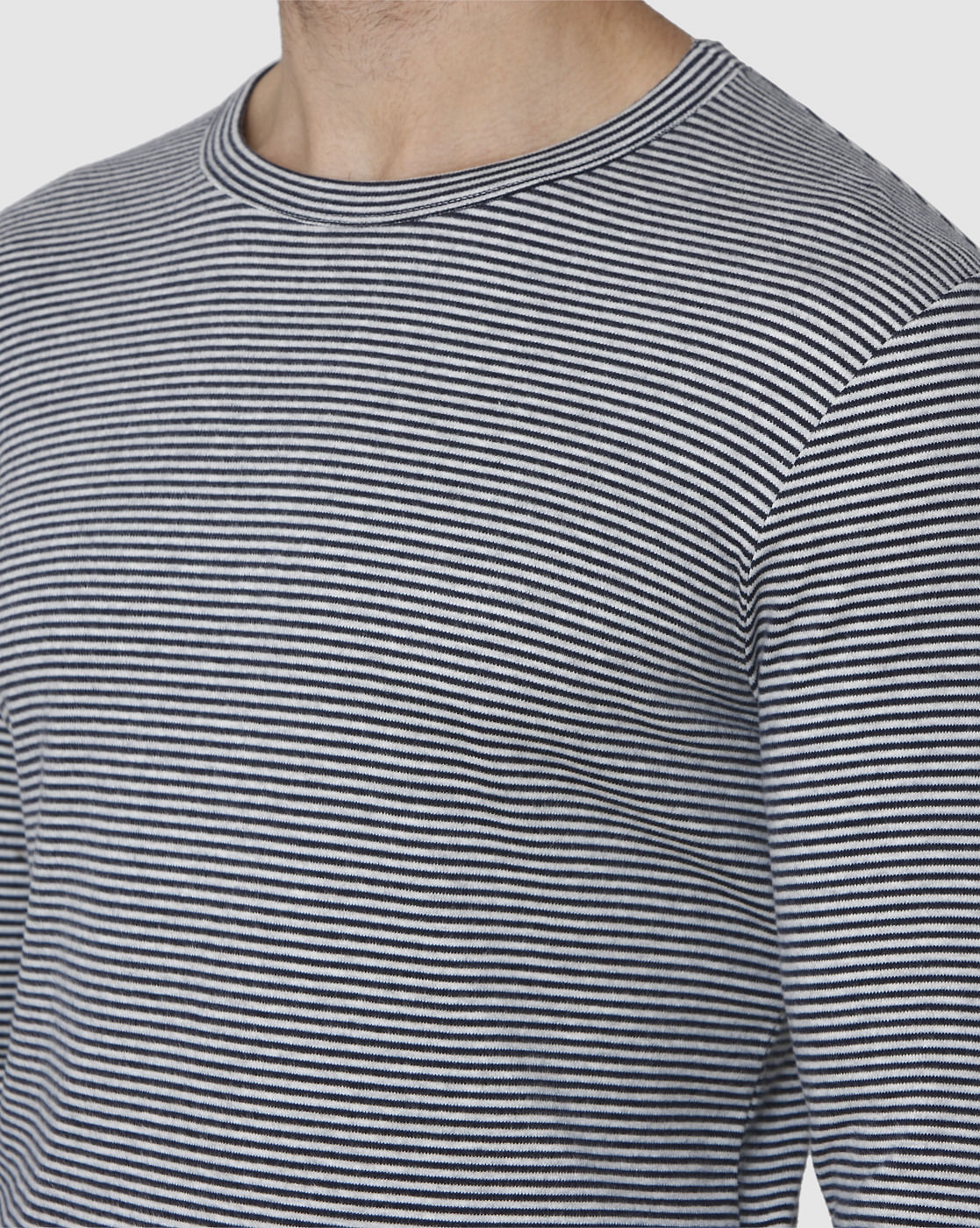 Grey Striped Crew Neck T-Shirt