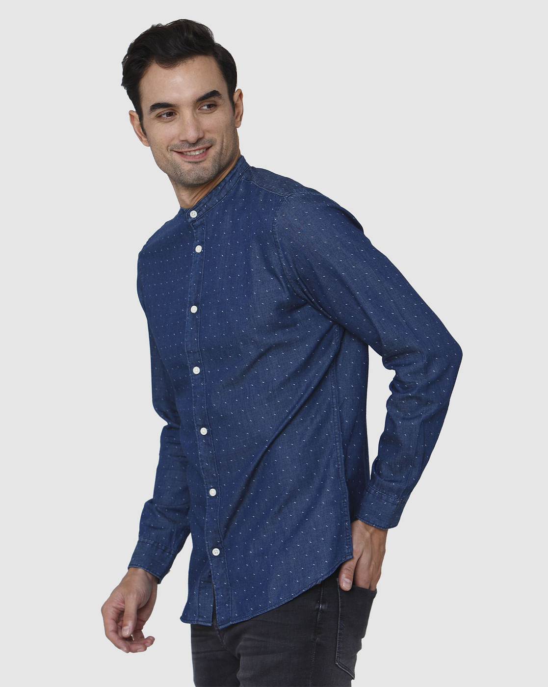 Blue Printed Full Sleeves Shirt