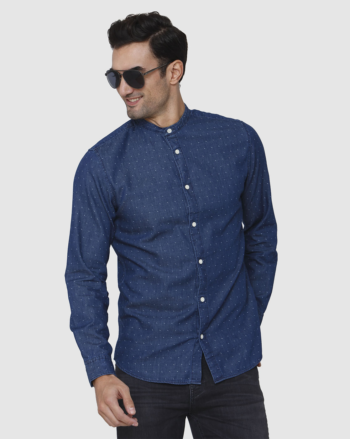 Blue Printed Full Sleeves Shirt