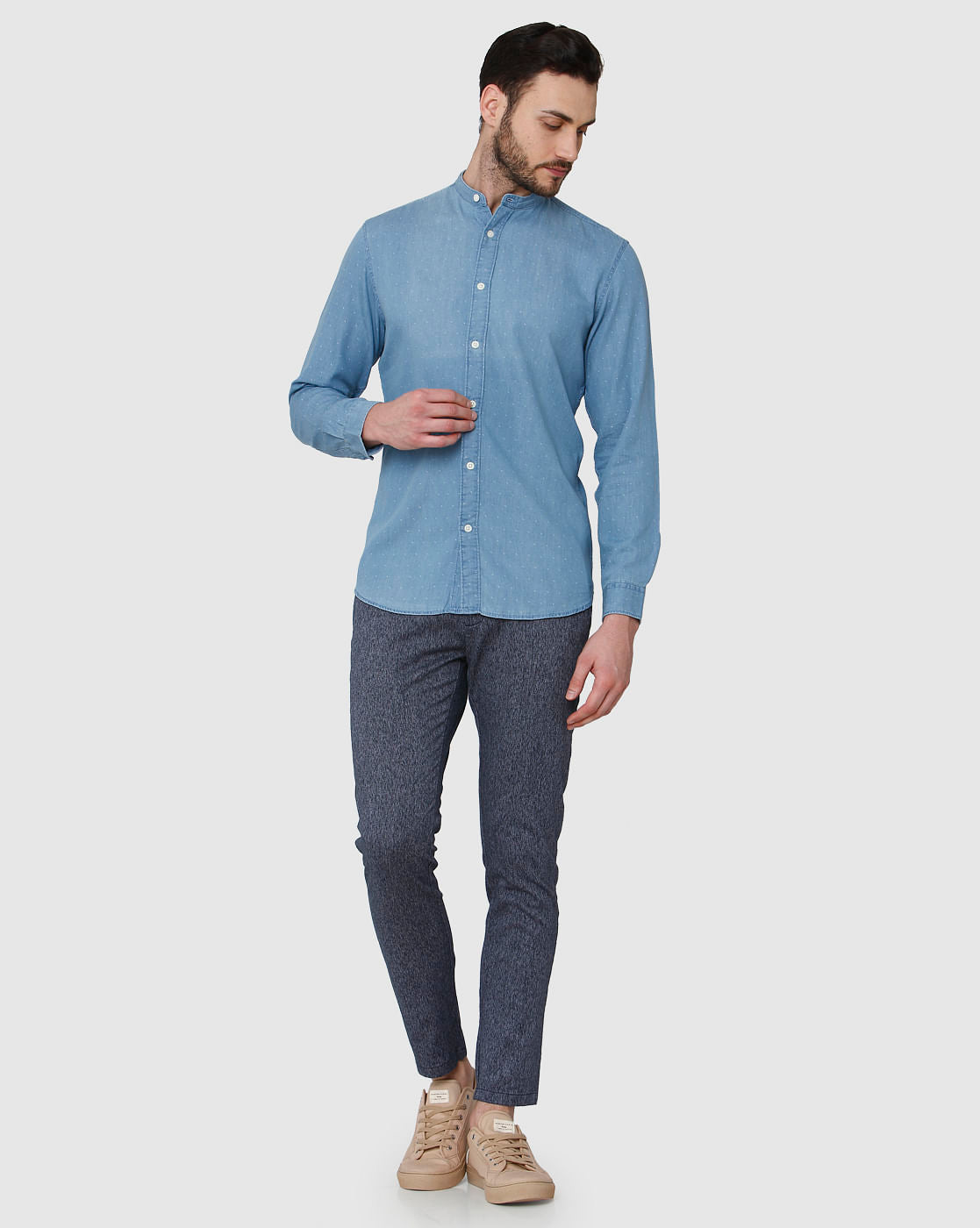 Blue Printed Full Sleeves Shirt