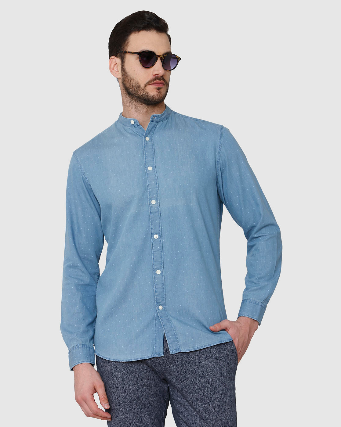 Blue Printed Full Sleeves Shirt