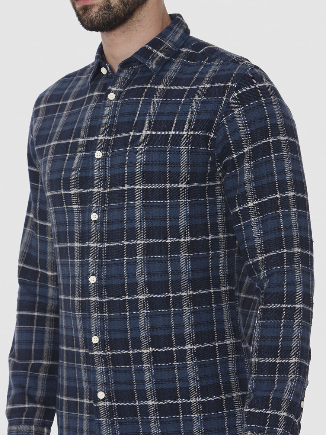 Navy Blue Check Full Sleeves Shirt
