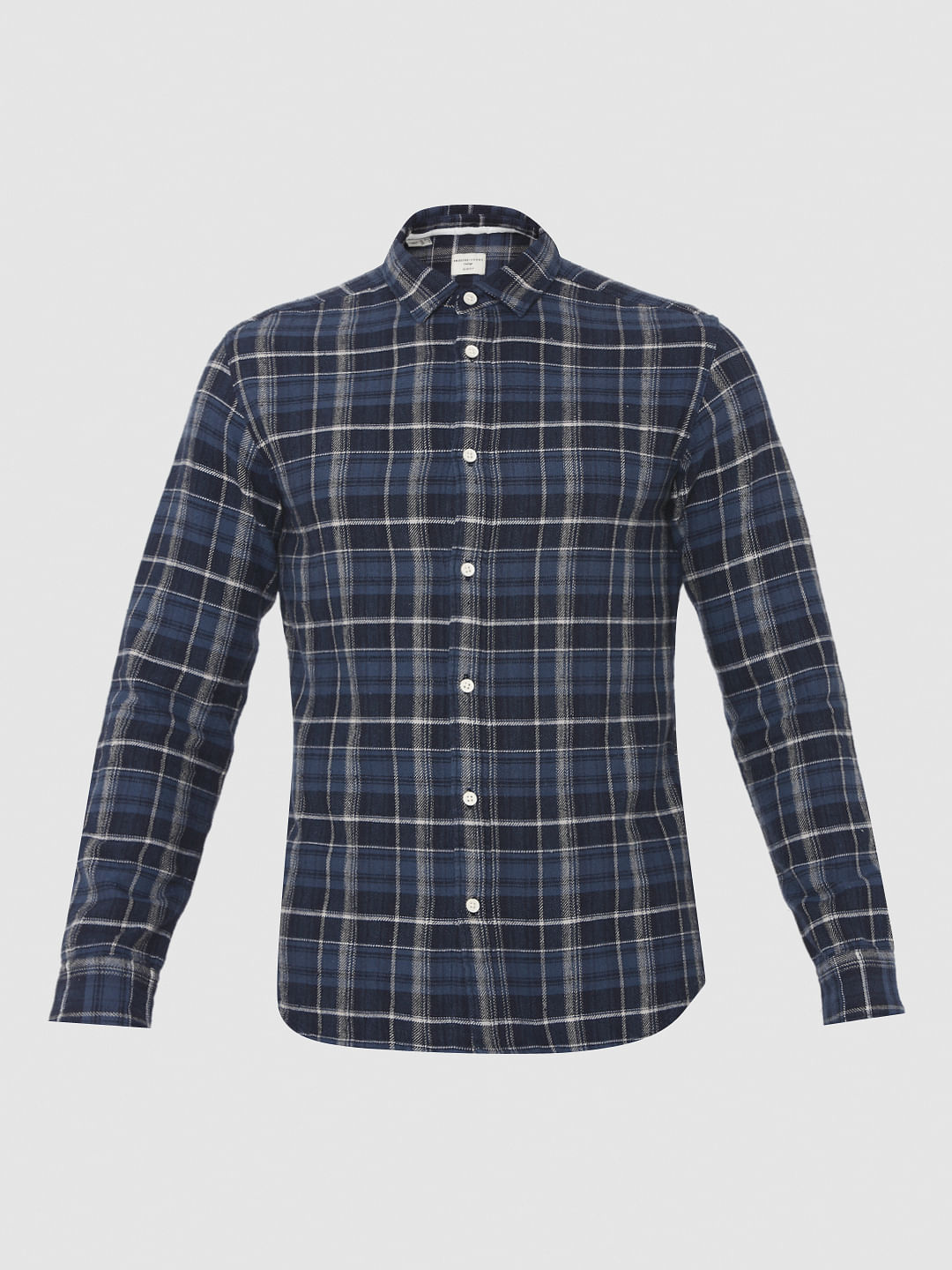 Navy Blue Check Full Sleeves Shirt