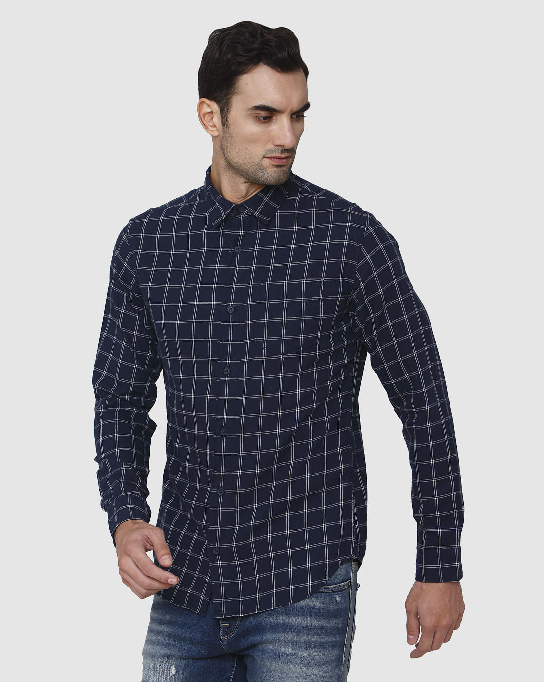 Blue Check Full Sleeves Shirt