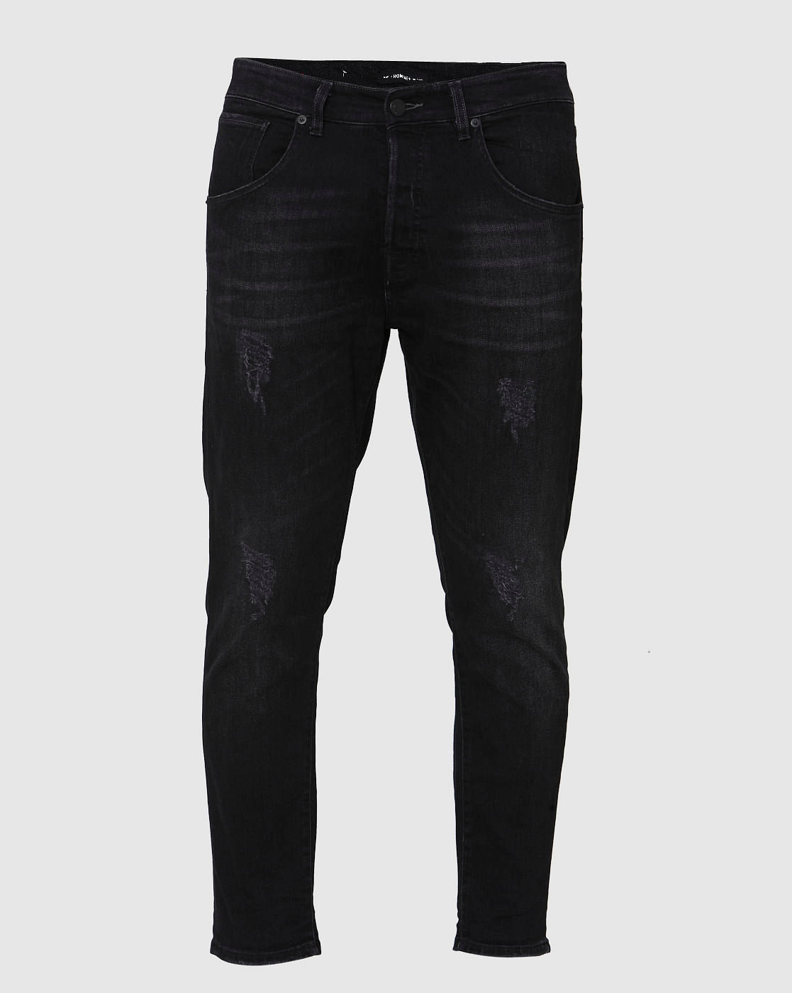 Black Distressed Regular Fit Jeans