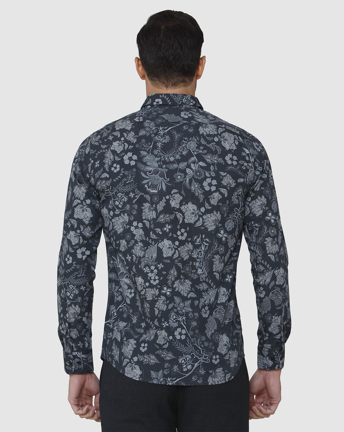 Black Floral Print Full Sleeves Shirt