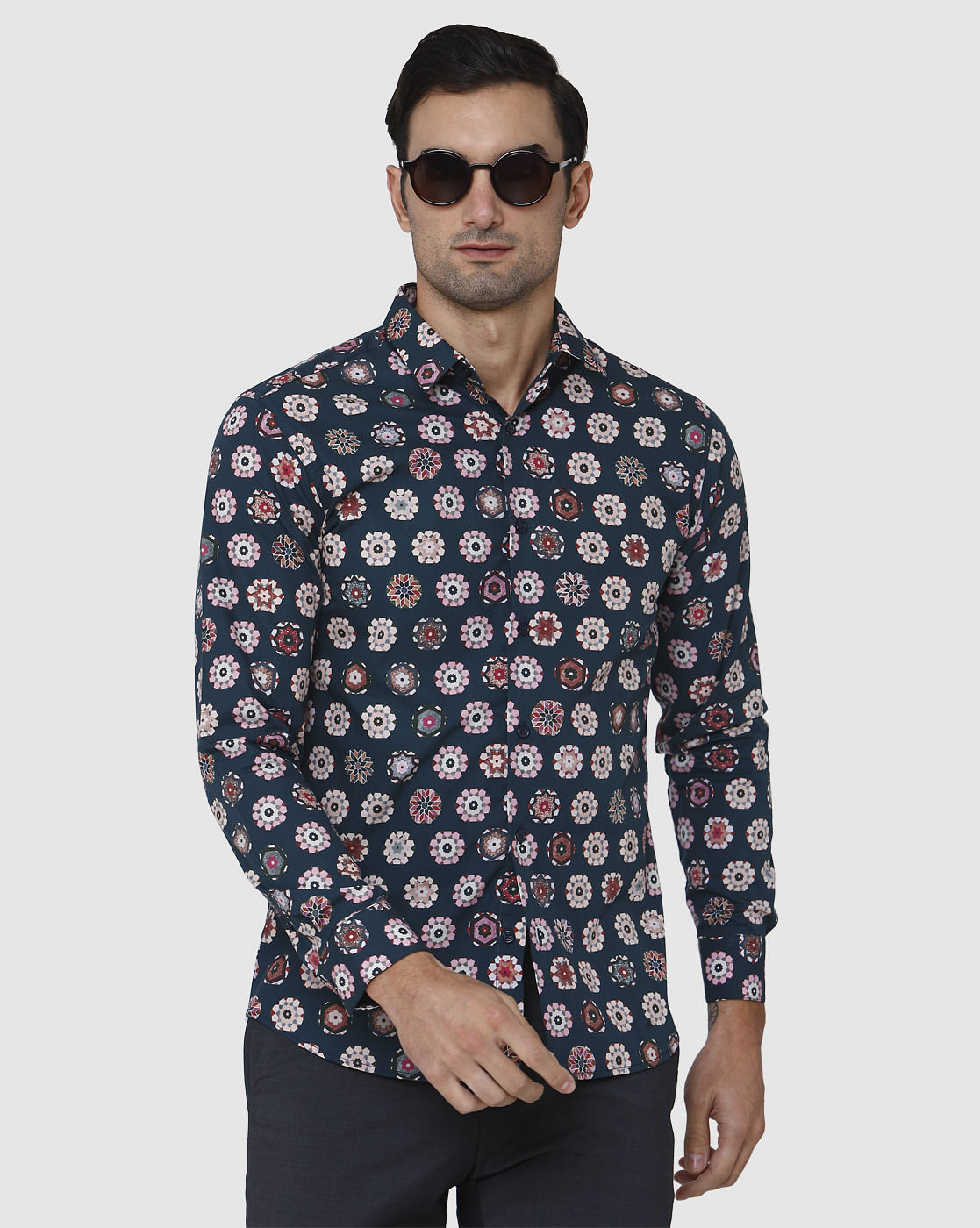 Blue Printed Full Sleeves Shirt