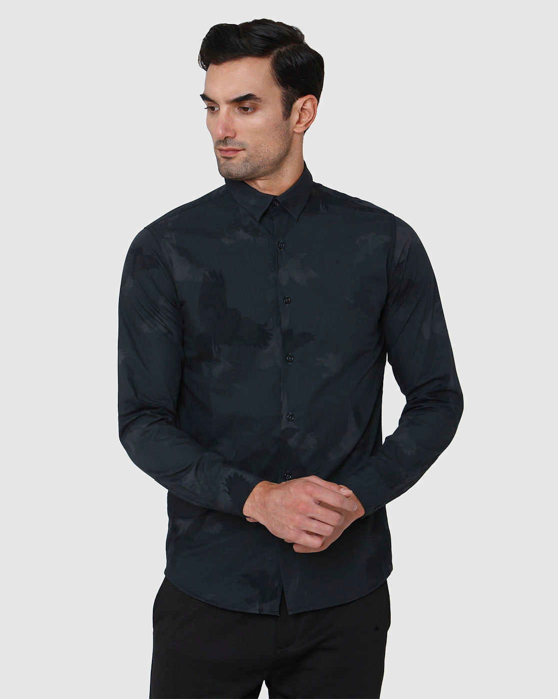 Black Printed Full Sleeves Shirt