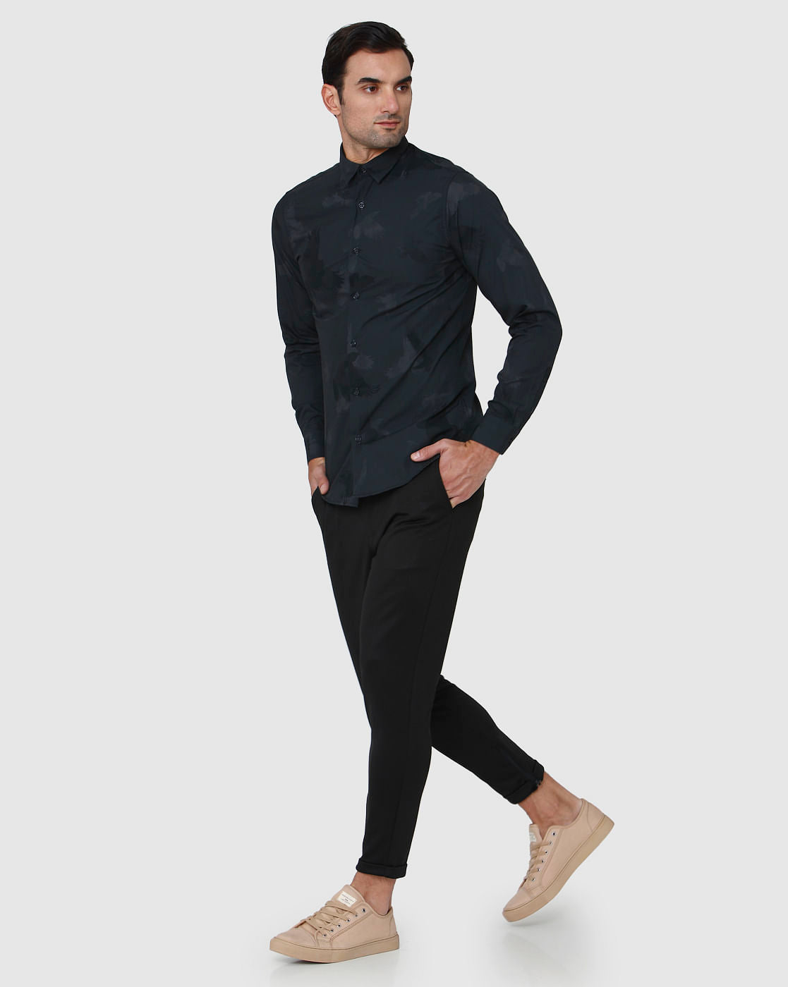Black Printed Full Sleeves Shirt